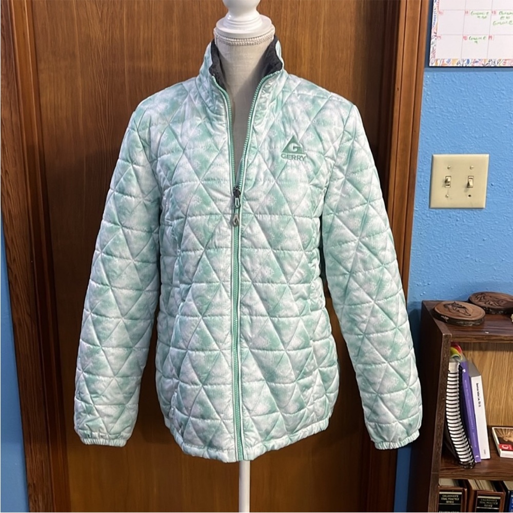 EUC L Gerry green blue and white winter jacket